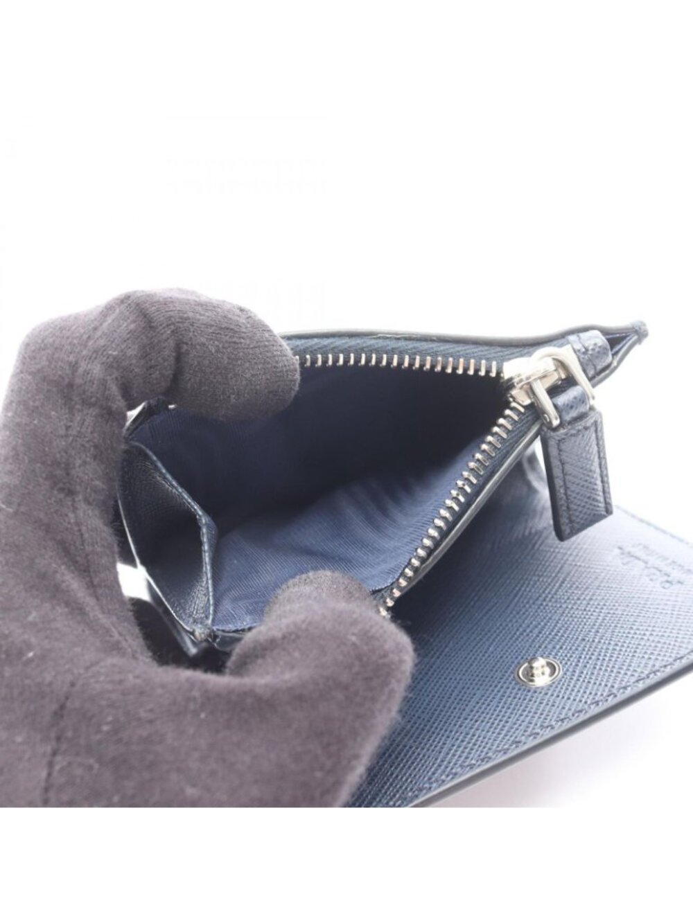 Prada Bifold Wallet Saffiano Navy Leather Triangle Logo - Picture 4 of 5